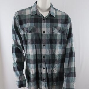 Patagonia Organic Cotton Flannel Shirt Mens XL Green Blue Long‎ Sleeve